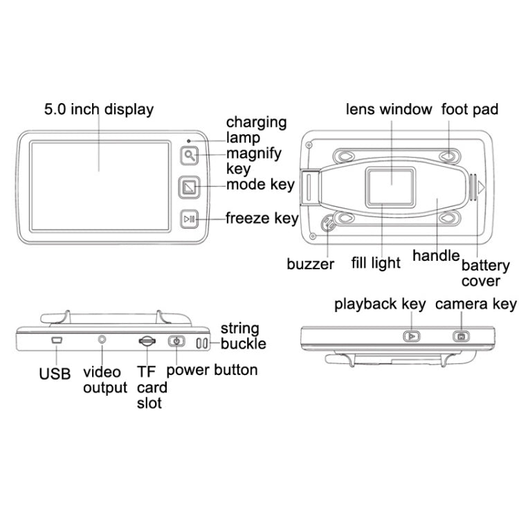 5.0 inch Portable HD Electronic Vision Aid Low Vision Magnifying Glass Reader, US Plug