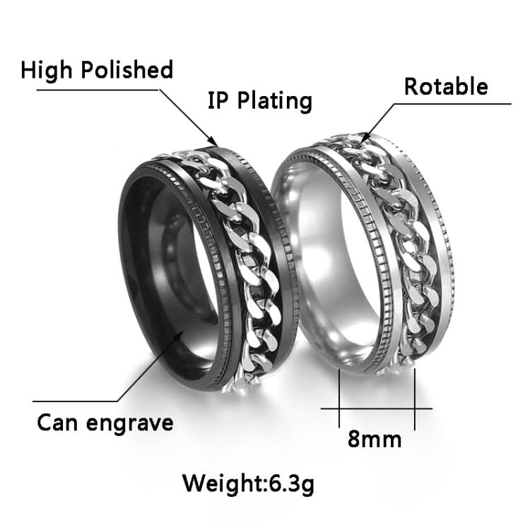 2 PCS Men Stainless Steel Embossed Turnable Chain Rings-Reluova