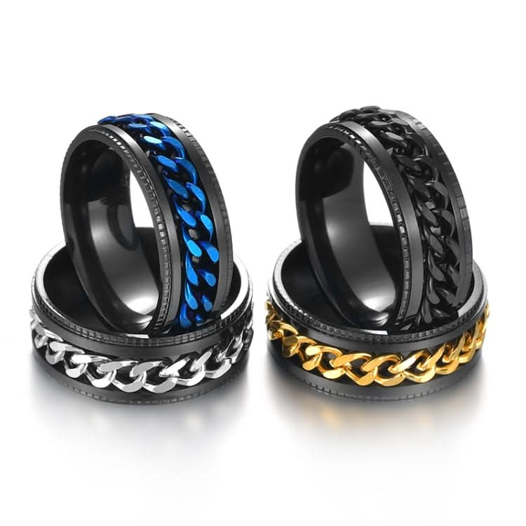 2 PCS Men Stainless Steel Embossed Turnable Chain Rings-Reluova