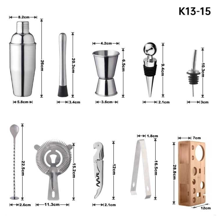 Bamboo and Wood Rack Bartending Tool Set, Spec: Reluova