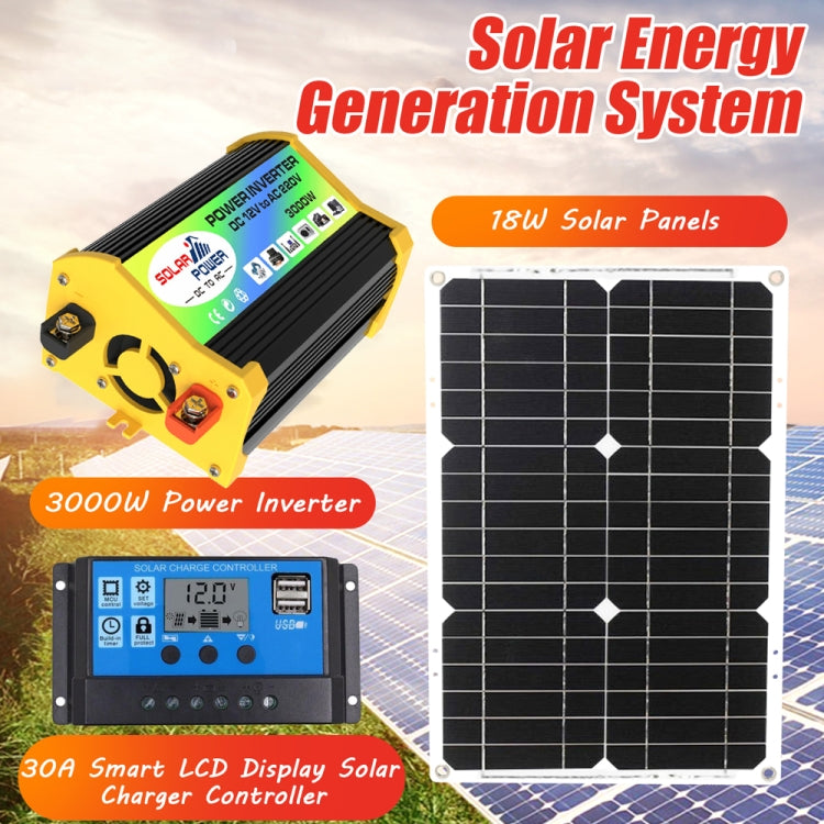 Home Solar Generator Inverter+30A Controller+18W 12V Solar Panel, Specification: