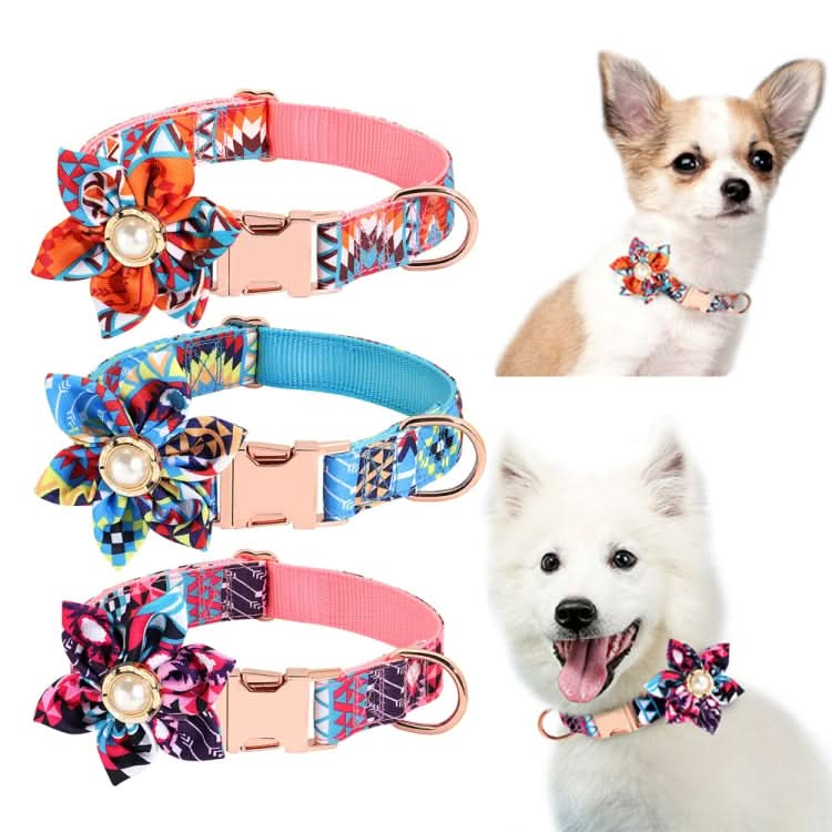 Pet Flower Adjustable Collar Metal Buckle Can be Engraved Dog Collar, Size: - Reluova