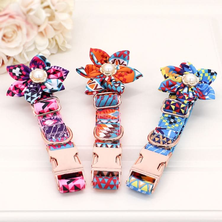 Pet Flower Adjustable Collar Metal Buckle Can be Engraved Dog Collar, Size: - Reluova