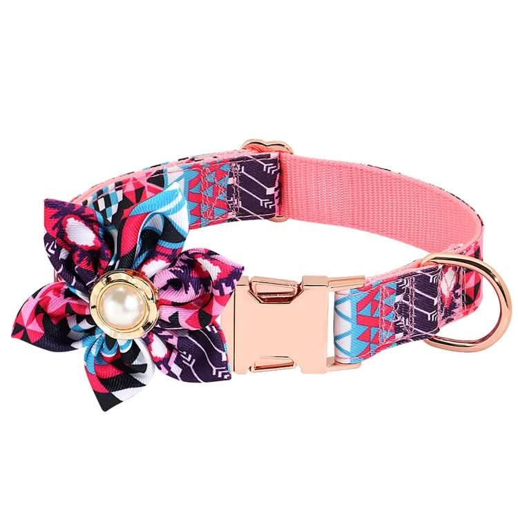 Pet Flower Adjustable Collar Metal Buckle Can be Engraved Dog Collar, Size: - Reluova