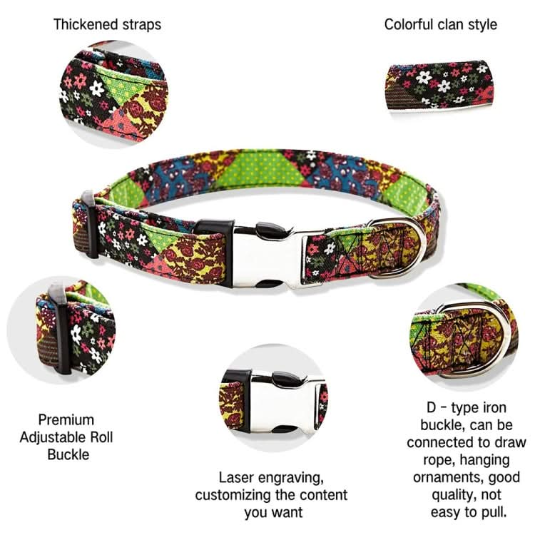 Ethnic Bohemian Floral Half Metal Buckle Dog Collar, Size: - Reluova