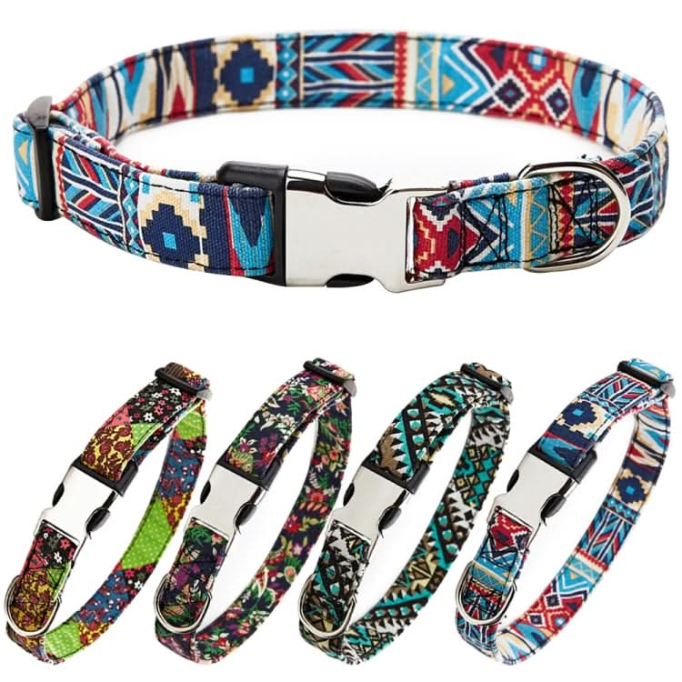 Ethnic Bohemian Floral Half Metal Buckle Dog Collar, Size: - Reluova