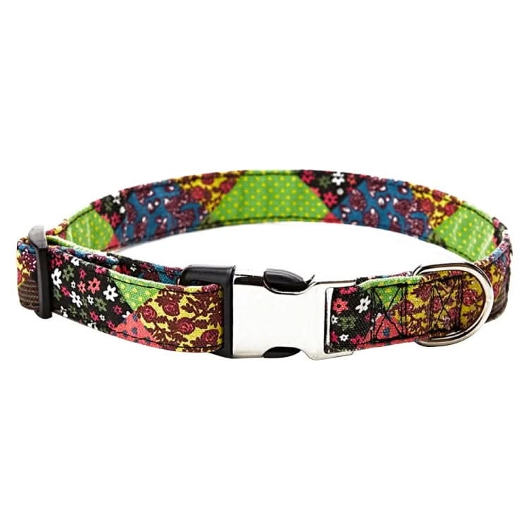 Ethnic Bohemian Floral Half Metal Buckle Dog Collar, Size: - Reluova