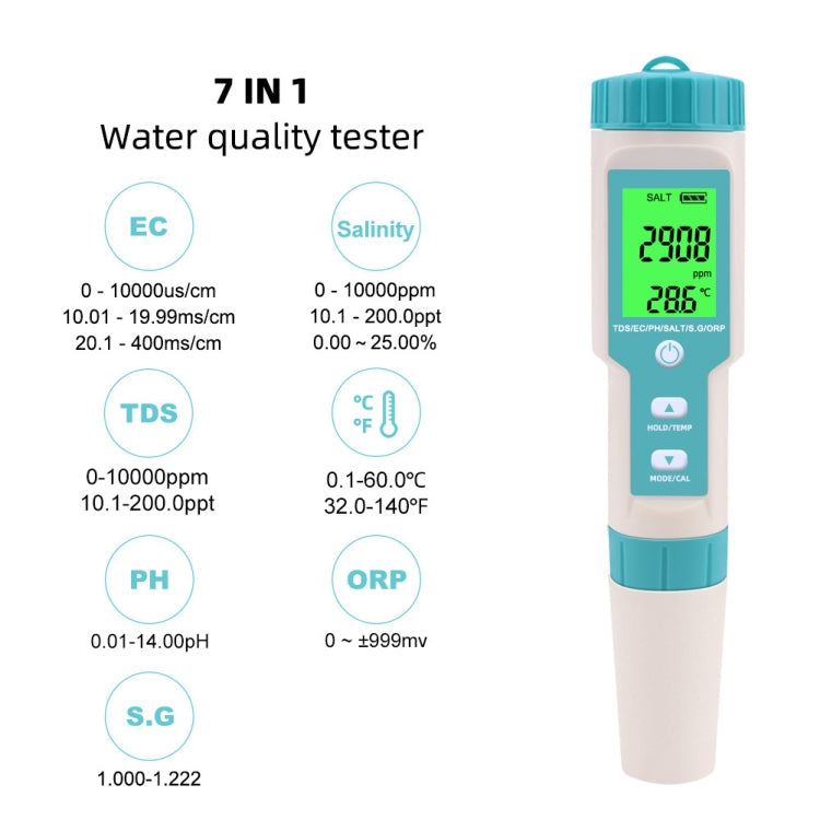 C-600A 7 In 1 Temperature/Salinity/PH/TDS/EC/ORP/SG Monitoring Pen Reluova