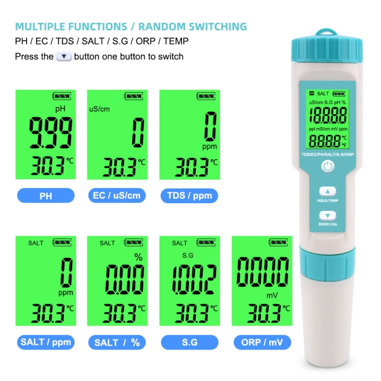 C-600A 7 In 1 Temperature/Salinity/PH/TDS/EC/ORP/SG Monitoring Pen