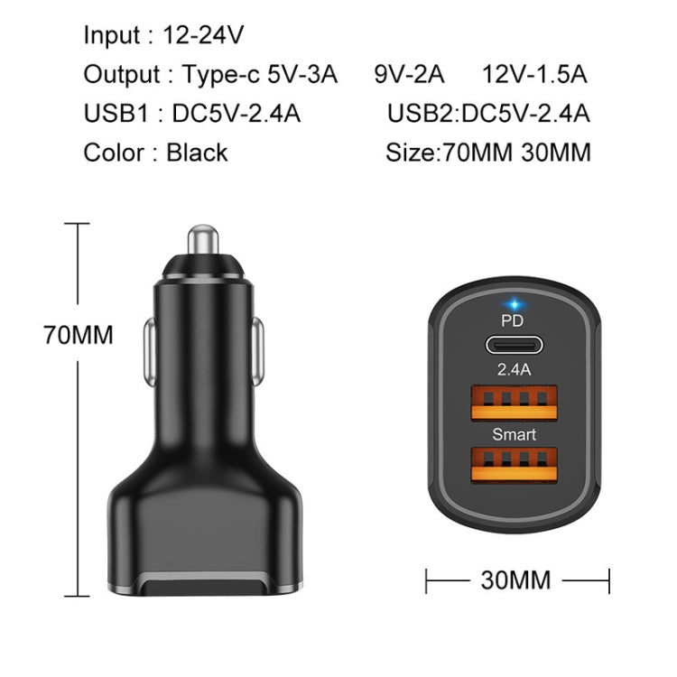 PD+2.4A Dual USB Car Charger, Style: 3 Ports (Black) ÎҵÄÉ̵ê