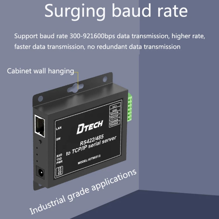 DTECH IOT9031B RS485/422 To TCP/IP Ethernet Serial Port Server, CN Plug