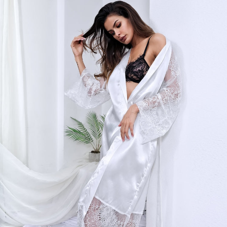 Sexy Glossy Long Nightgown Lace Long-sleeved Erotic Lingerie