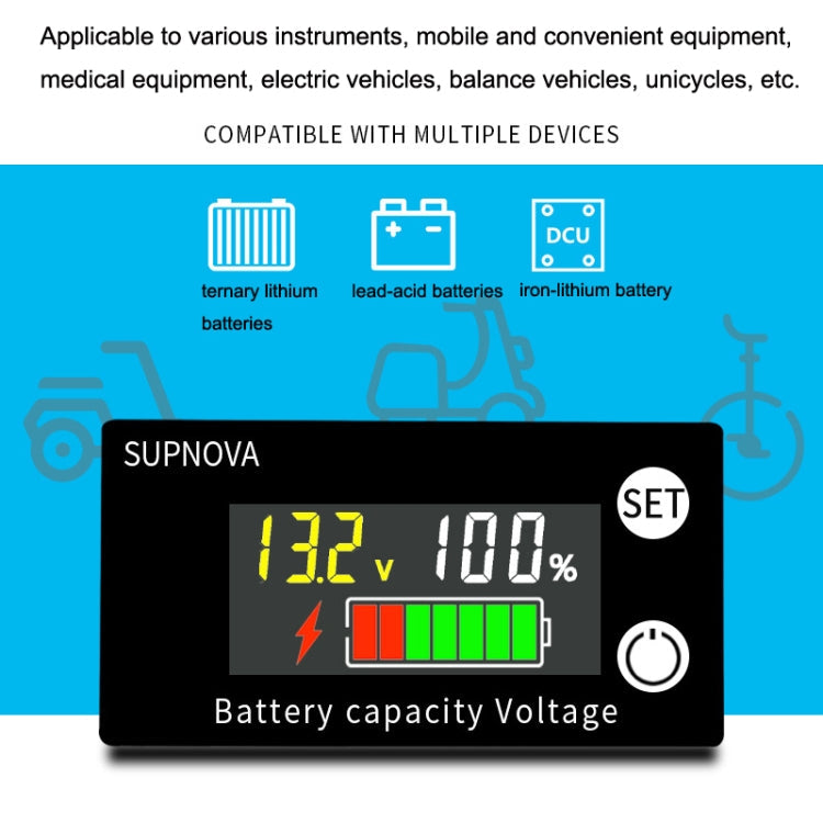 SUPNOVA LCD Color Screen DC Voltmeter Lithium Storage Battery Meter, Style: Reluova