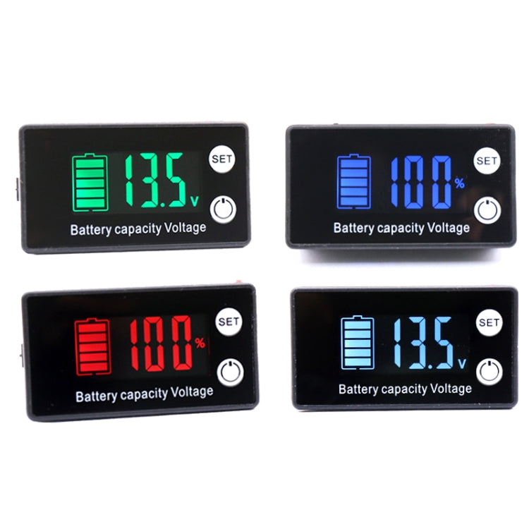 Two-Line Digital Display DC Voltmeter Lead-Acid Lithium Battery Charge Meter, Color: Reluova