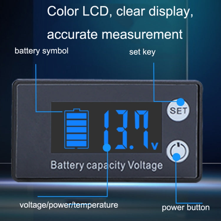 Two-Line Digital Display DC Voltmeter Lead-Acid Lithium Battery Charge Meter, Color: Reluova