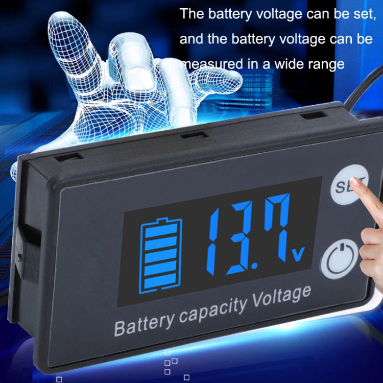 Two-Line Digital Display DC Voltmeter Lead-Acid Lithium Battery Charge Meter, Color: Reluova