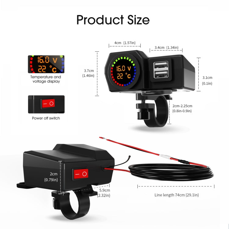 WUPP CS-1747A1 Motorcycle Voltage Temperature Digital Display Double USB Phone Charger ÎҵÄÉ̵ê