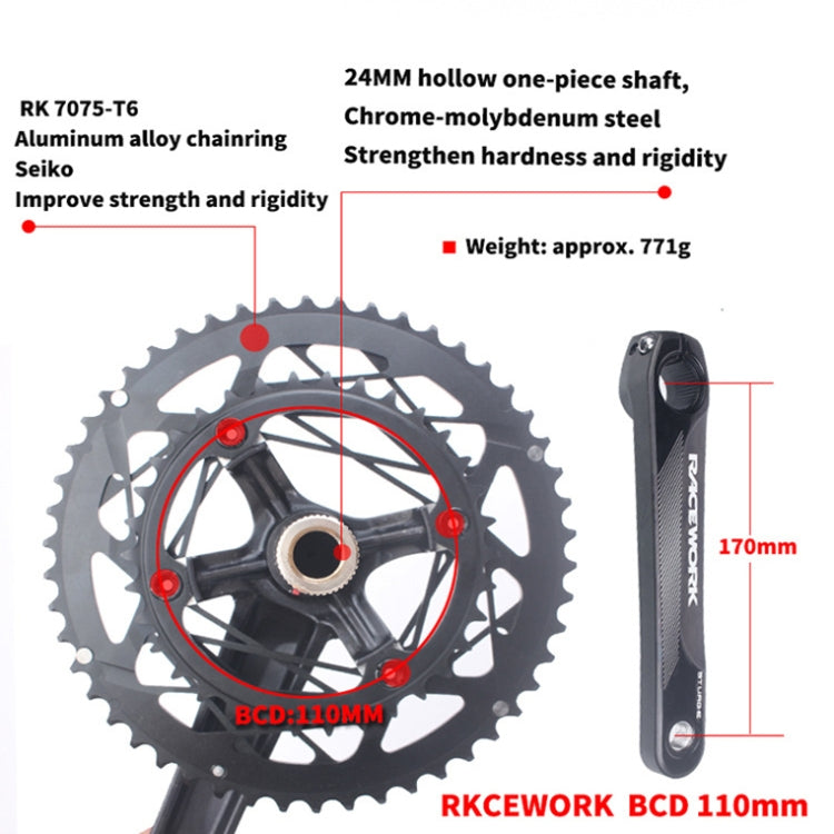 RACEWORK RKRFA Road Bike Aluminum Alloy 22-speed Crankset, Spec: