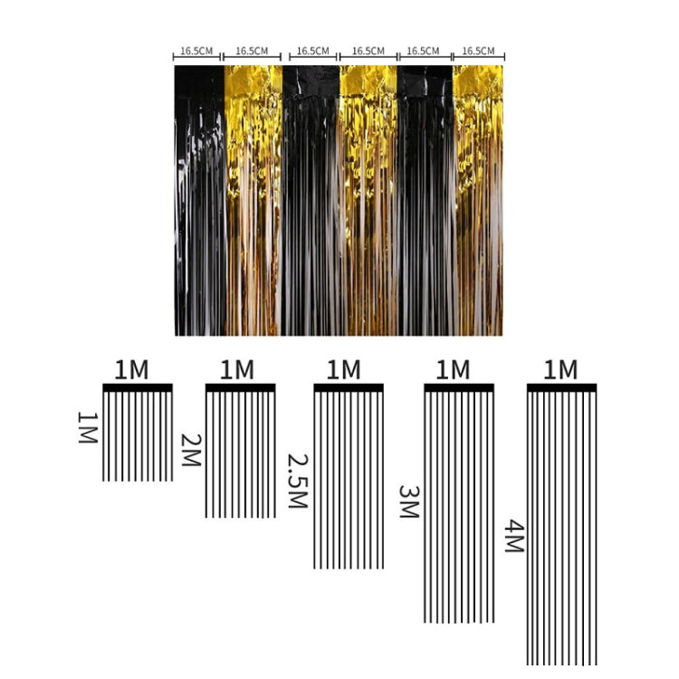 Black And Gold Rain Curtain Festival Party Decoration Props, Size: 1x4M