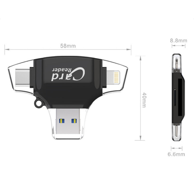 8Pin +Type-C+USB Micro+USB-A 4 In 1 Card Reader Supports Reading SD&TF Car My Store