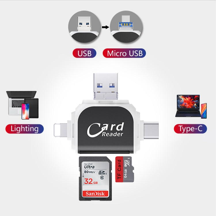 R015 USB2.0 & Micro USB+8Pin+Type-C 4 In 1 Card Reader Supports SD/TF Card My Store