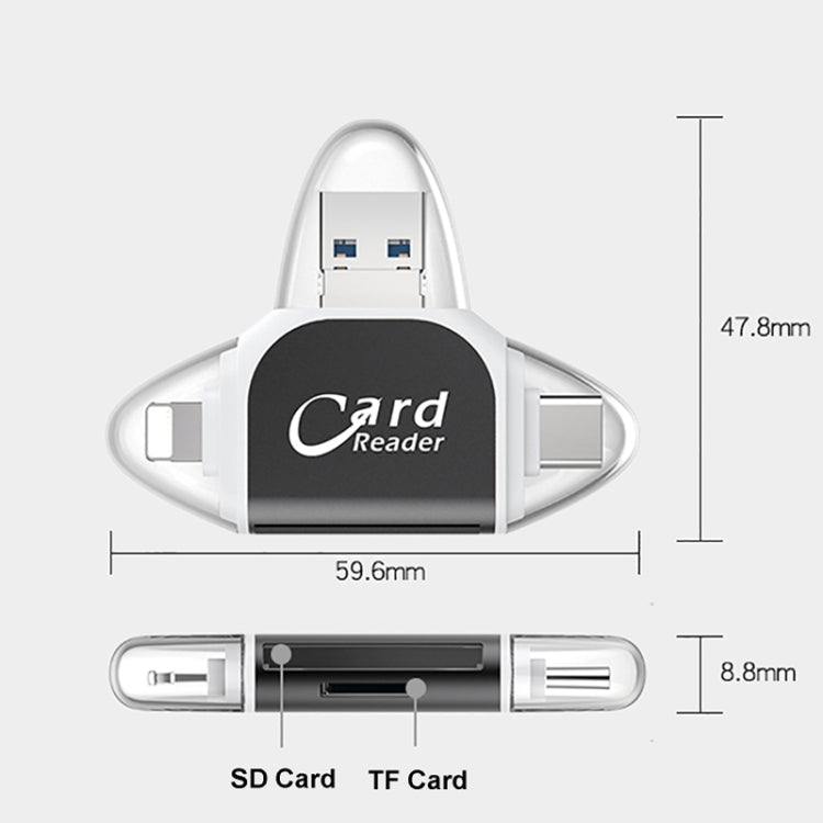 R015 USB2.0 & Micro USB+8Pin+Type-C 4 In 1 Card Reader Supports SD/TF Card My Store