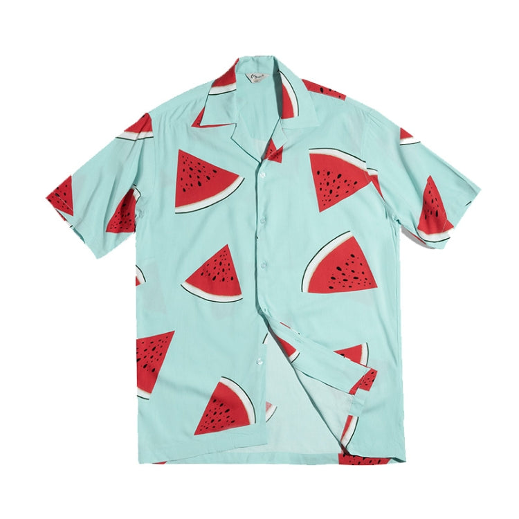 TW2101202 Men Watermelon Print Short Sleeve Cuban Collar Vintage Loose Shirt