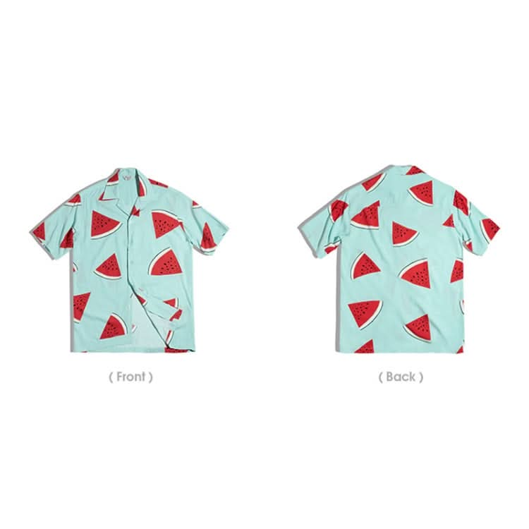 TW2101202 Men Watermelon Print Short Sleeve Cuban Collar Vintage Loose Shirt Reluova