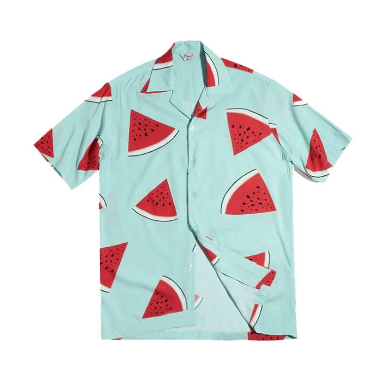 TW2101202 Men Watermelon Print Short Sleeve Cuban Collar Vintage Loose Shirt Reluova