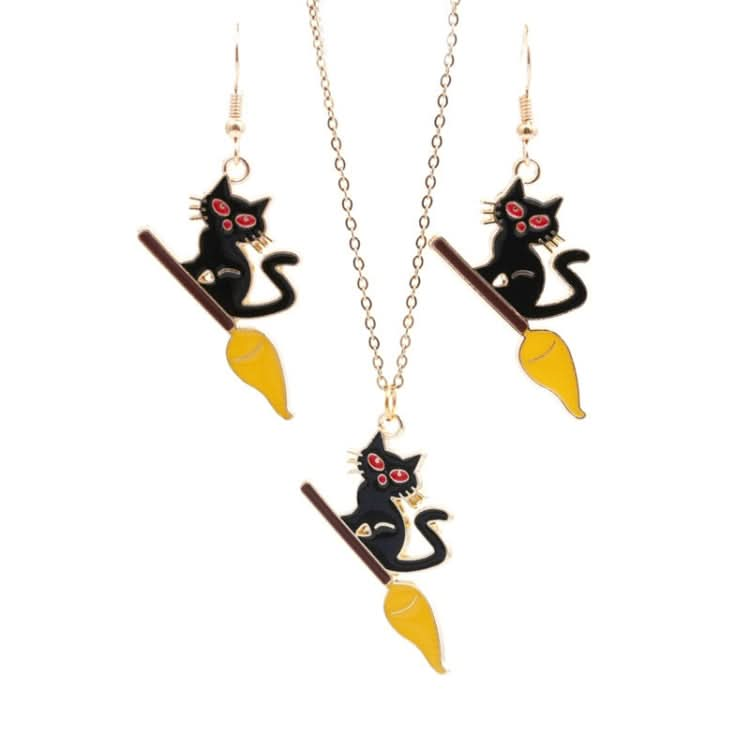 Funny Halloween Cat Exaggerated Earrings Necklace Assembly Reluova