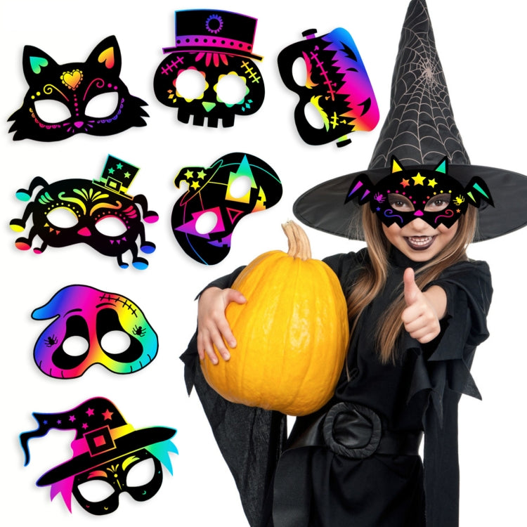 8 Pcs/Set Halloween Scratch Paper Mask Toys for Children