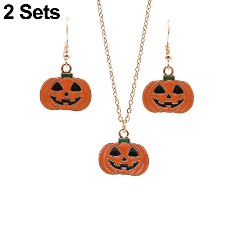 2 Sets Halloween Ghost Pumpkin Pendant Necklace Ears Personality Jewelry-Reluova