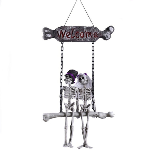 Halloween Skull Skeleton Bride and Groom Welcome House Pendant