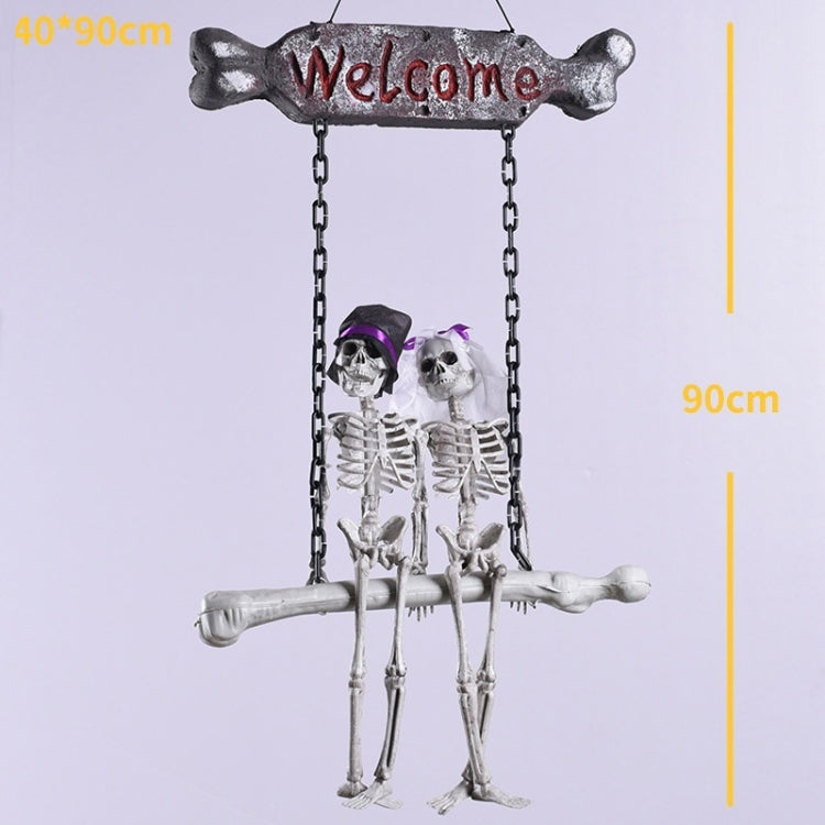 Halloween Skull Skeleton Bride and Groom Welcome House Pendant