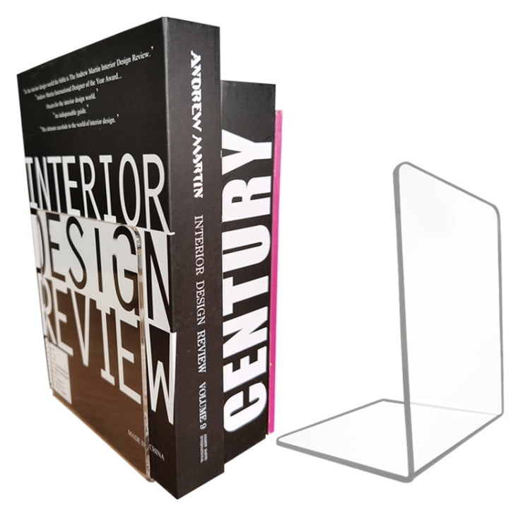 2 PCS Acrylic Transparent Bookstand L-shaped Bookends Bookshelf-Reluova