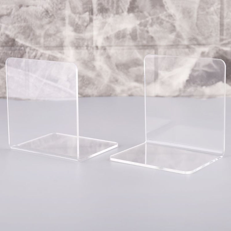 2 PCS Acrylic Transparent Bookstand L-shaped Bookends Bookshelf-Reluova