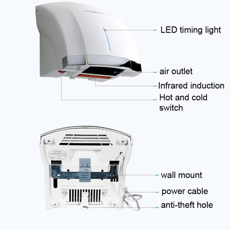 Interhasa  220V 1800W Hot and Cold Switching Electric Hand Dryer,Model: