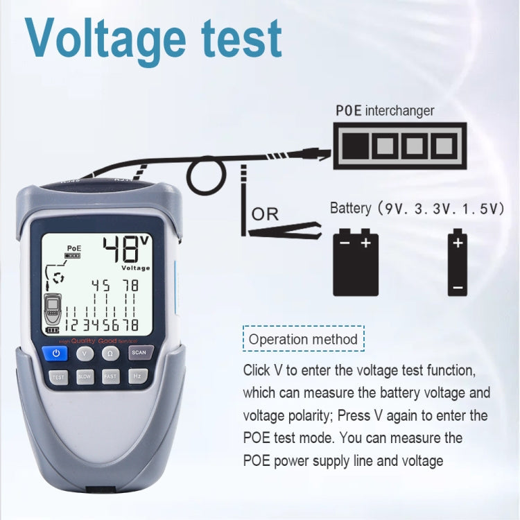 Network Cable Tester Wire Tracker Battery Voltage POE Test Multi-function Cable Tester