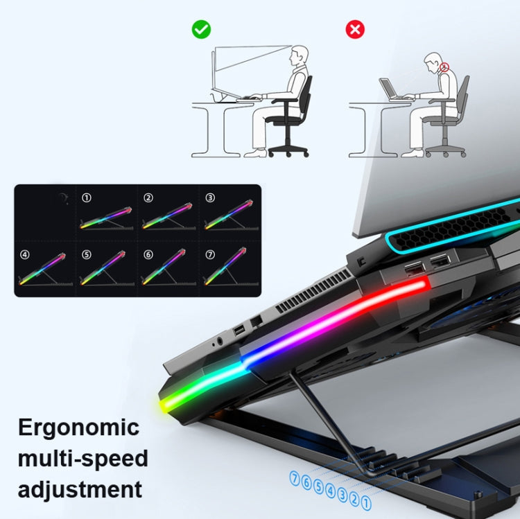 CoolCold  Five Fans 2 USB Ports Laptop Cooler Gaming Notebook Cool Stand,Version: