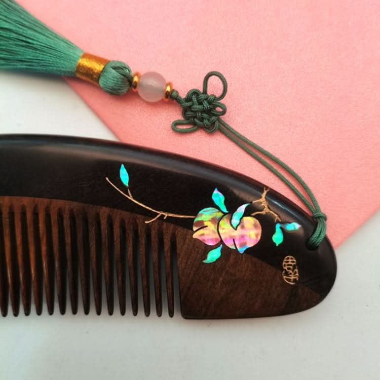 Peach and Plum Spring Breeze Sandalwood Comb Lacquer Art Painted Craft Comb,Package: Reluova