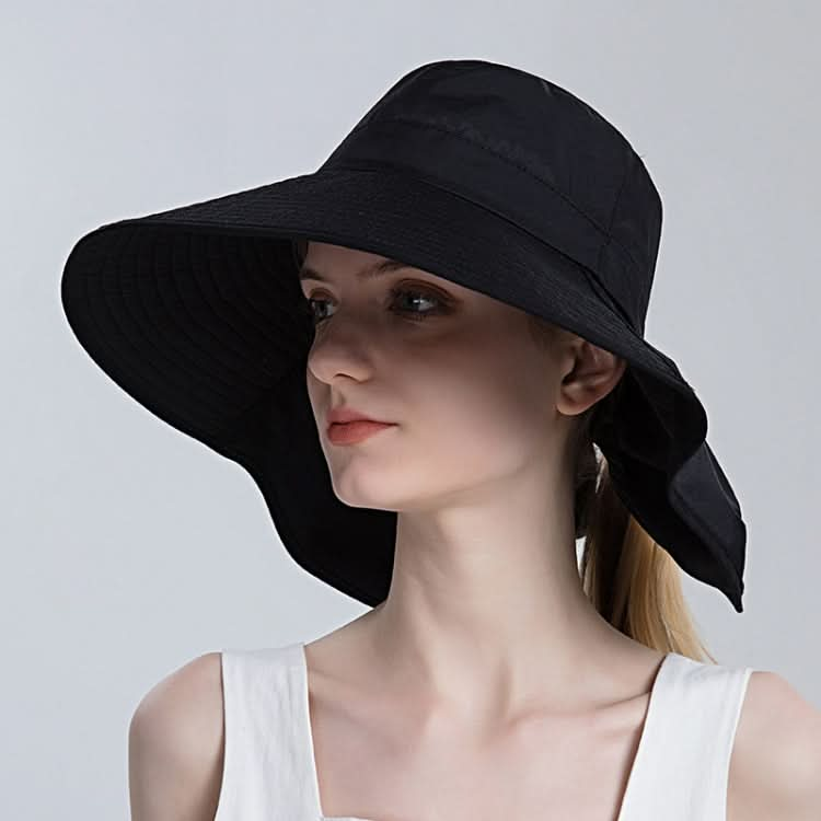 8112 Ladies Sunshade Large Brim Ponytail Bucket Hat-Reluova