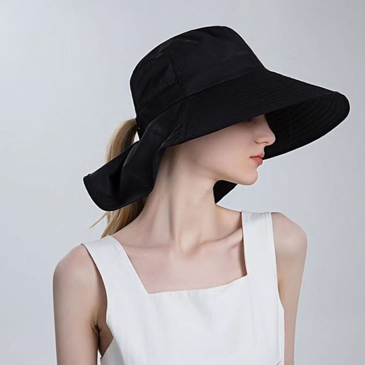 8112 Ladies Sunshade Large Brim Ponytail Bucket Hat-Reluova