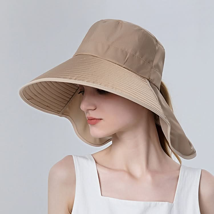 8112 Ladies Sunshade Large Brim Ponytail Bucket Hat-Reluova