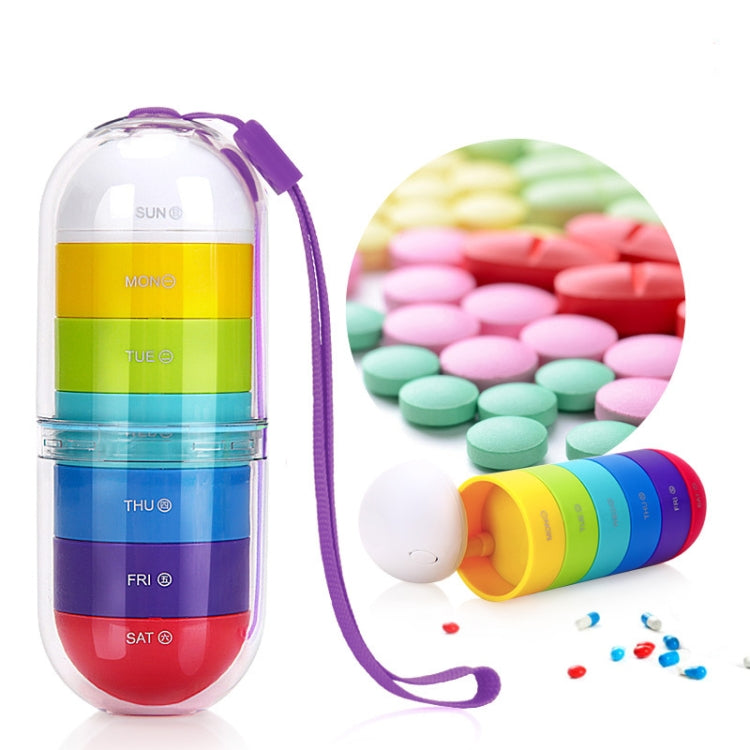 Portable Cylindrical Rotary 7 Compartments Independent Plastic Travel Pill Box