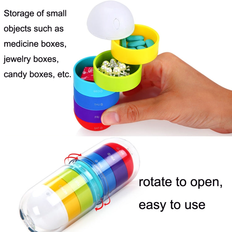 Portable Cylindrical Rotary 7 Compartments Independent Plastic Travel Pill Box