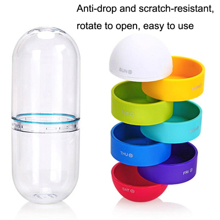 Portable Cylindrical Rotary 7 Compartments Independent Plastic Travel Pill Box