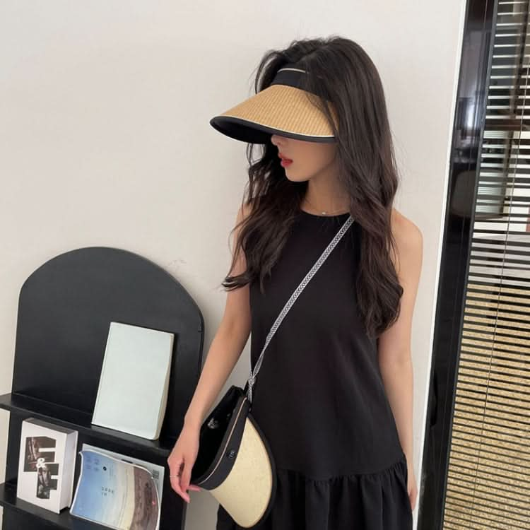 Summer Black Rubber Anti-UV Sunshade Straw Hat Reluova