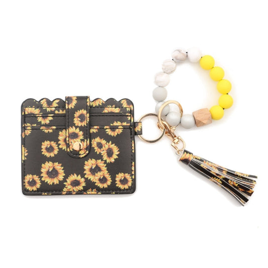 PU Tassel Silicone Bead Bracelet Wallet With Keychain