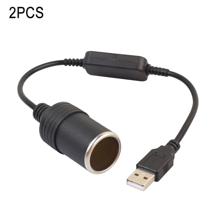 2 PCS Car USB to Cigarette Lighter Socket 5V to 12V Boost Power Adapter Cable