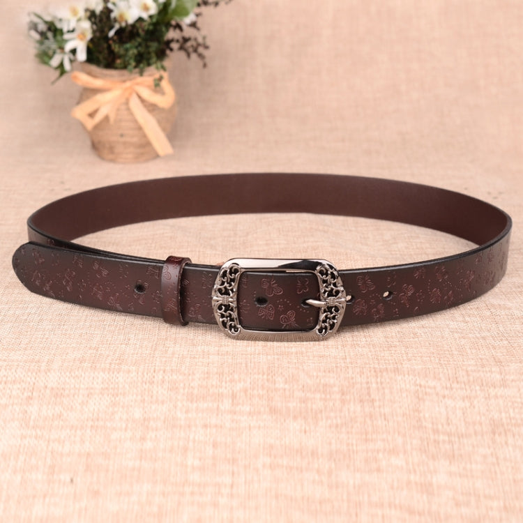 ZK--067 Retro Engraved Buckle Butterfly Print Pin Buckle Leather Belt, Length: Reluova